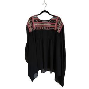 Double D Ranch Women's Embroidered Black Tunic Top Southwest Design Size L/XL